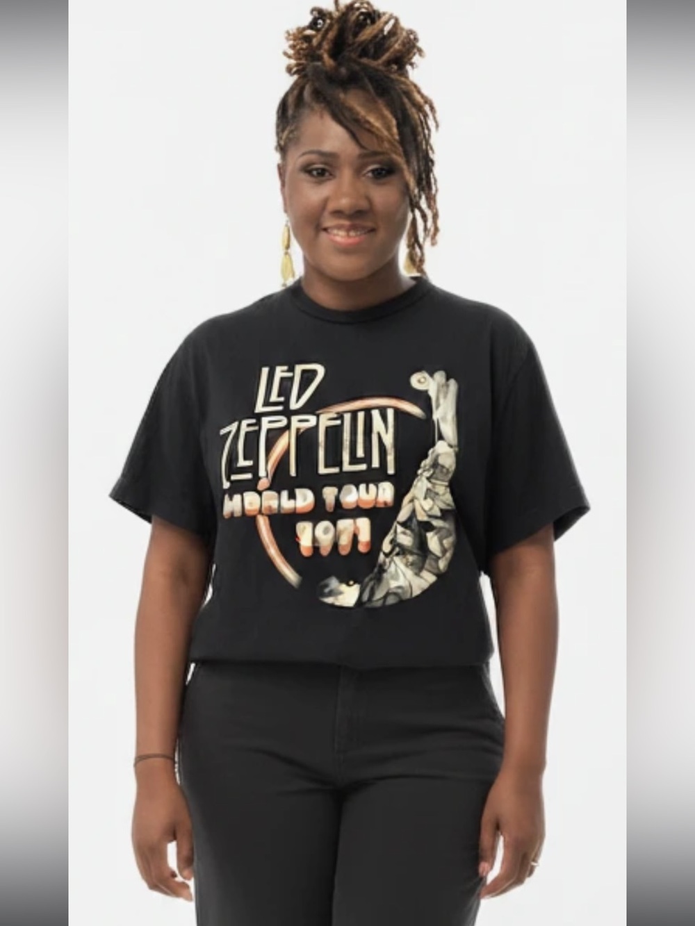 Upcycled Led Zeppelin World Tour 1971 Black Graphic Tee
